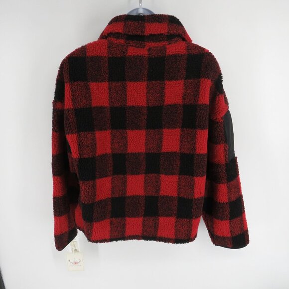 Boundless North Buffalo Plaid Red & Black Faux Fur 1/4 Zip Pullover Jacket XS - Picture 4 of 7